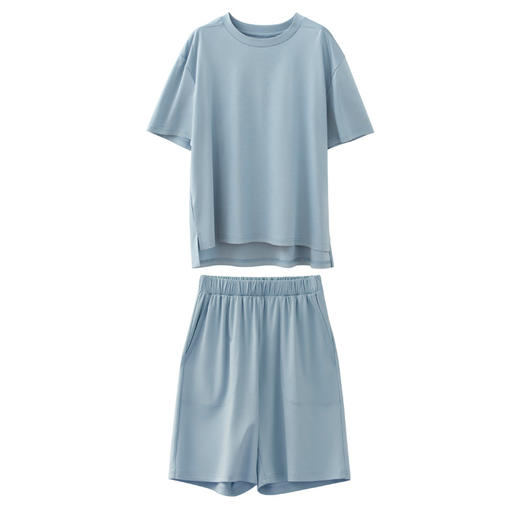TG-TG03S256夏季丝光长绒棉兰精莫代尔真丝混纺懒人家居服女士短款套装 商品图4