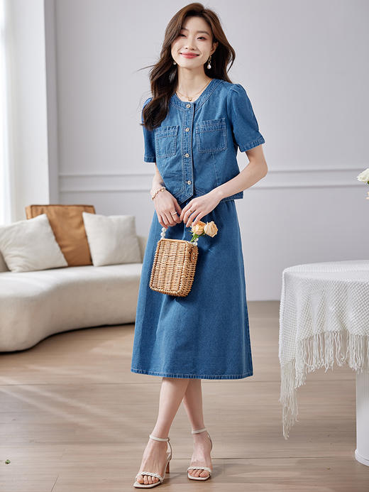 【专属特价】熙世界时髦不规则设计感牛仔外套女夏款泡泡袖牛仔短外套 商品图4