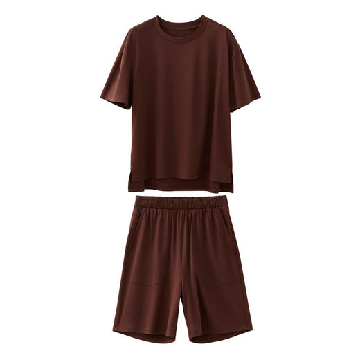 TG-TG03S256夏季丝光长绒棉兰精莫代尔真丝混纺懒人家居服女士短款套装 商品图7