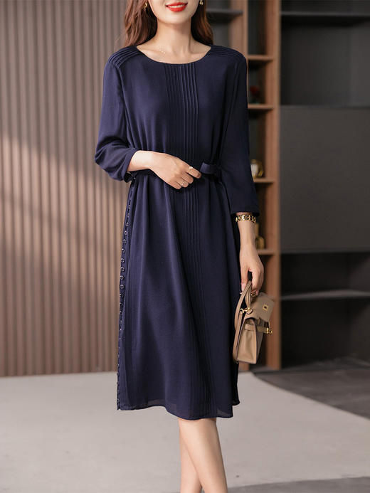 YX【定制12天】减龄真丝连衣裙女2024夏季新款气质收腰显瘦桑蚕丝中长裙子 商品图3