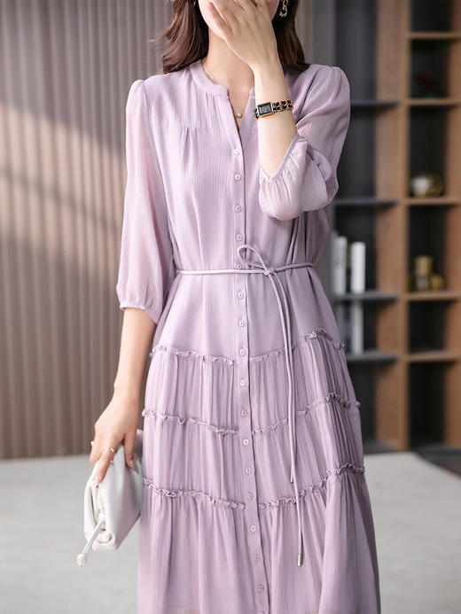 YX【定制15天】重磅真丝连衣裙女2024夏季新款韩版设计感绣花桑蚕丝中长裙 商品图1