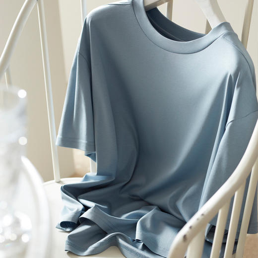 TG-TG03S256夏季丝光长绒棉兰精莫代尔真丝混纺懒人家居服女士短款套装 商品图2