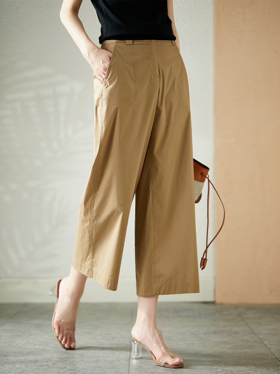 YX【现货7天】高腰薄款阔腿九分裤 直筒裤宽松显瘦休闲裤子