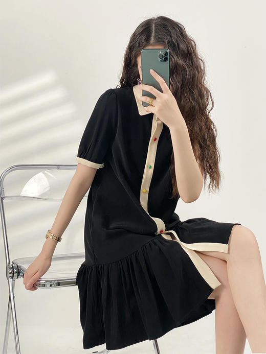 YX【现货7天】醋酸衬衫裙女设计感百褶连衣裙 商品图0