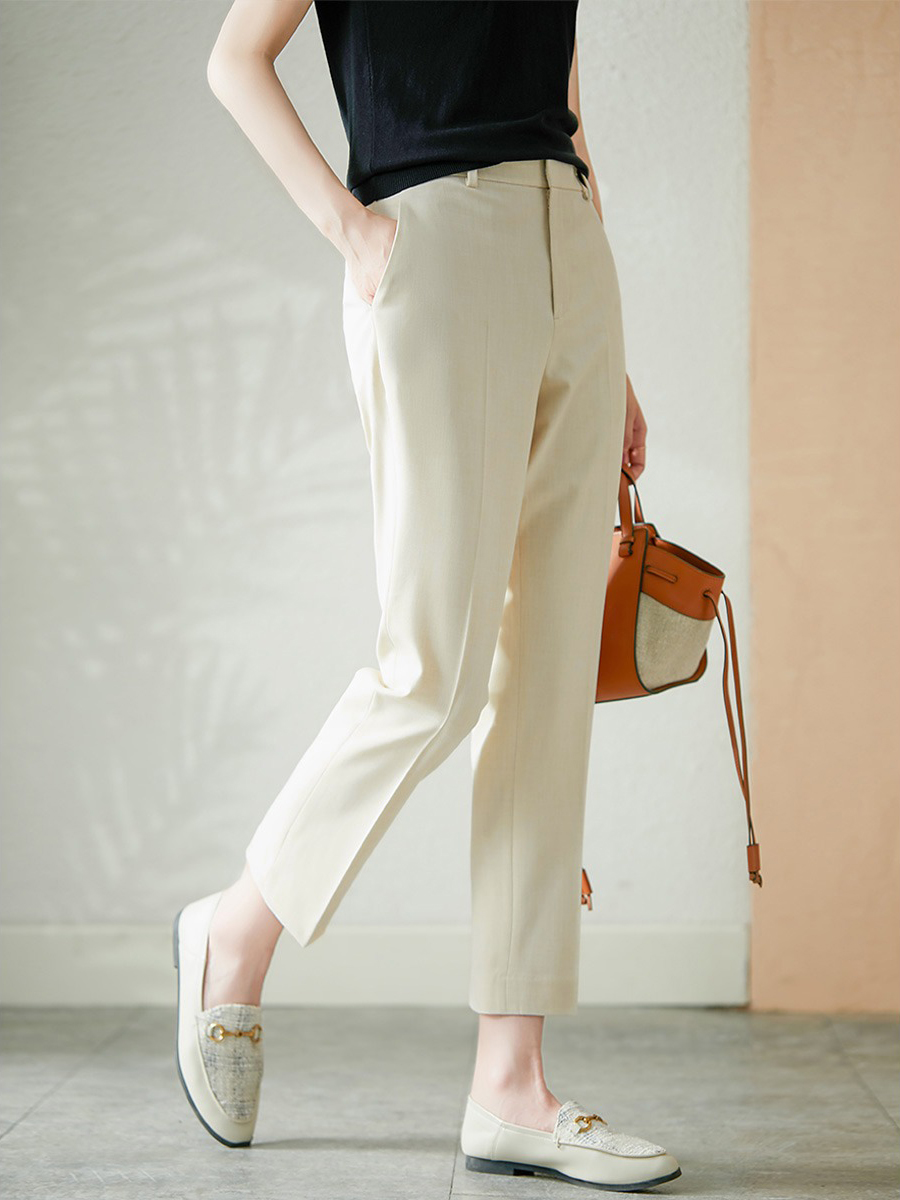 YX【现货7天】高腰九分休闲裤女2024夏季新款潮韩版西装裤宽松显瘦直筒裤子