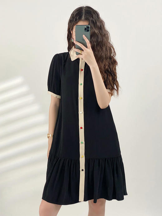 YX【现货7天】醋酸衬衫裙女设计感百褶连衣裙 商品图1