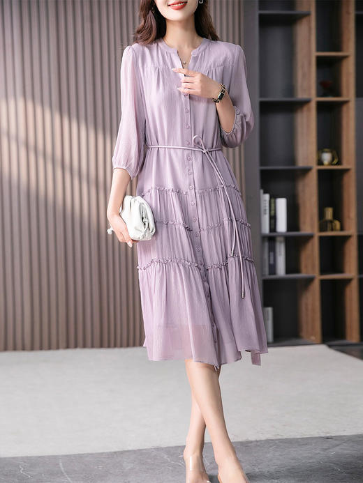 YX【定制15天】重磅真丝连衣裙女2024夏季新款韩版设计感绣花桑蚕丝中长裙 商品图3