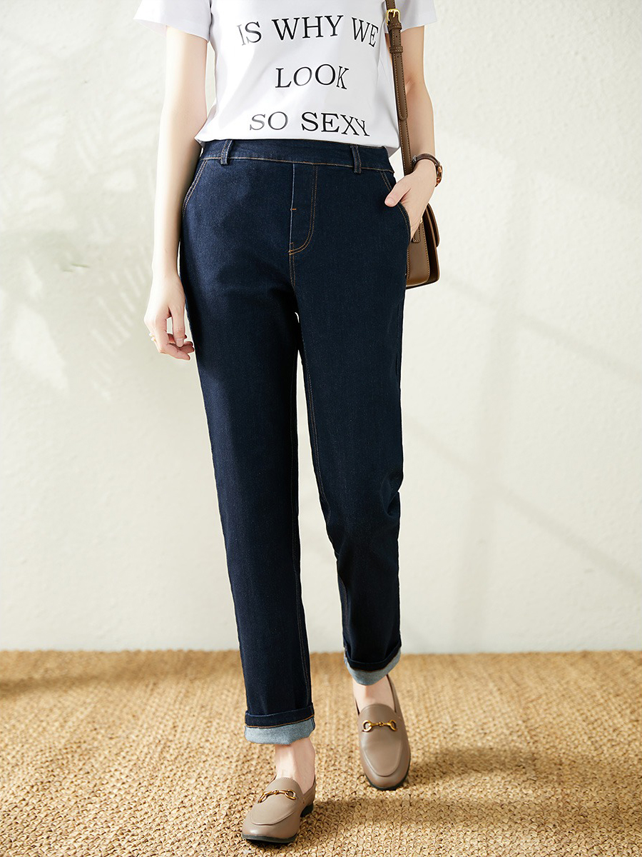 YX【现货7天】高腰薄款牛仔裤 韩版小个子直筒裤宽松显瘦裤子