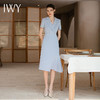 IWY/蓝色连衣裙女夏短袖不规则中长款褶皱小众设计感薄西装裙Q897-L 商品缩略图1