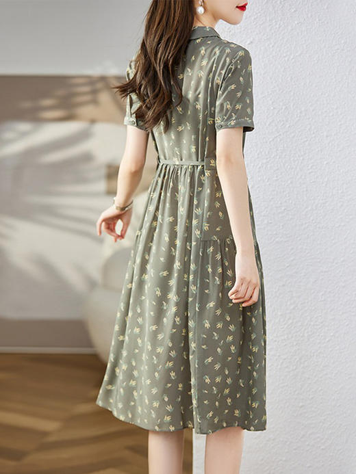 85785原形碎花真丝连衣裙女设计感风琴褶2024春夏季新款桑蚕丝衬衫裙 商品图4