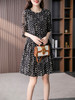 YX【定制15天】法式灯笼袖真丝连衣裙女夏2024新款时尚印花桑蚕丝a字小黑裙 商品缩略图2