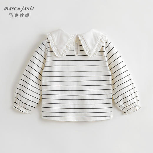 马克珍妮秋装新款 女童大翻领条纹长袖T恤儿童打底衫231331 商品图3