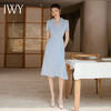 IWY/蓝色连衣裙女夏短袖不规则中长款褶皱小众设计感薄西装裙Q897-L 商品缩略图3