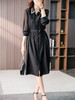 YX【定制15天】显瘦真丝双绉衬衫连衣裙女2024夏季新款系带收腰桑蚕丝中长裙 商品缩略图0