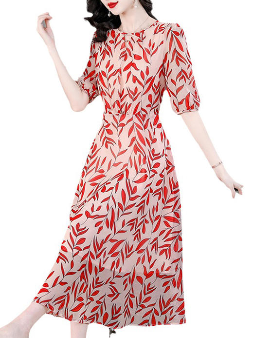 YX【定制25天】高级感真丝连衣裙女2024夏季新款收腰显瘦桑蚕丝碎花长裙子 商品图4