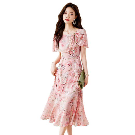 碎花雪纺连衣裙气质通勤甜美蝴蝶结披肩袖浪漫温柔HR-WS23379 商品图4