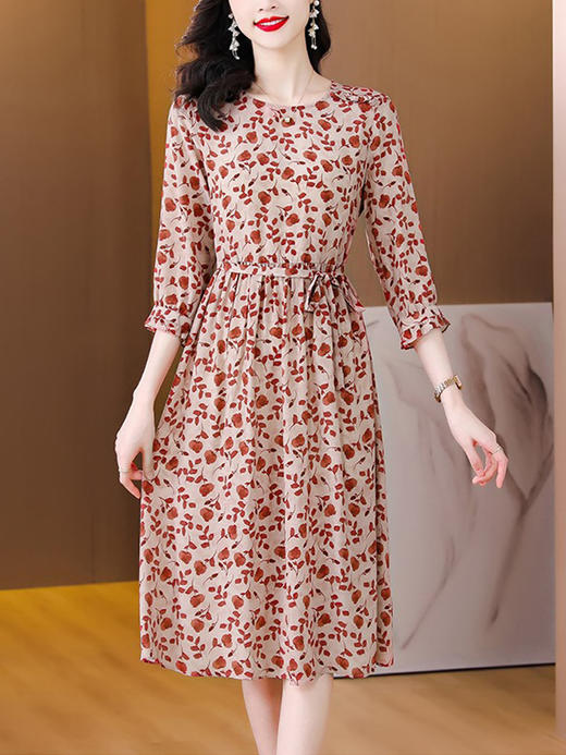 YX【现货7天】碎花苎麻连衣裙女中长款2024夏季新款韩版宽松显瘦直筒裙子 商品图0