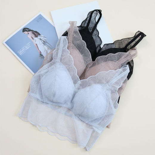 TG-TG02S198夏季蕾丝性感美背款桑蚕丝文胸 无钢圈薄款真丝内衣打底吊带 商品图0