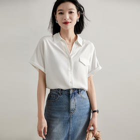 千吉娜Chigina小V领衬衫 亲肤柔软，透气不闷汗，面料垂感十足 纯色配色简约