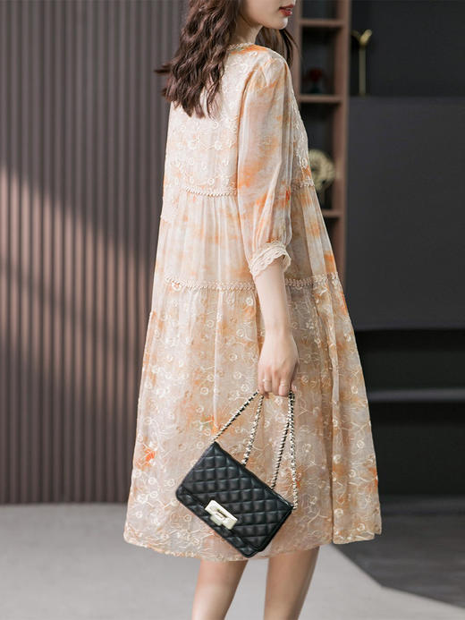 YX【定制15天】重磅真丝连衣裙女2024夏季新款韩版设计感绣花桑蚕丝中长裙 商品图2