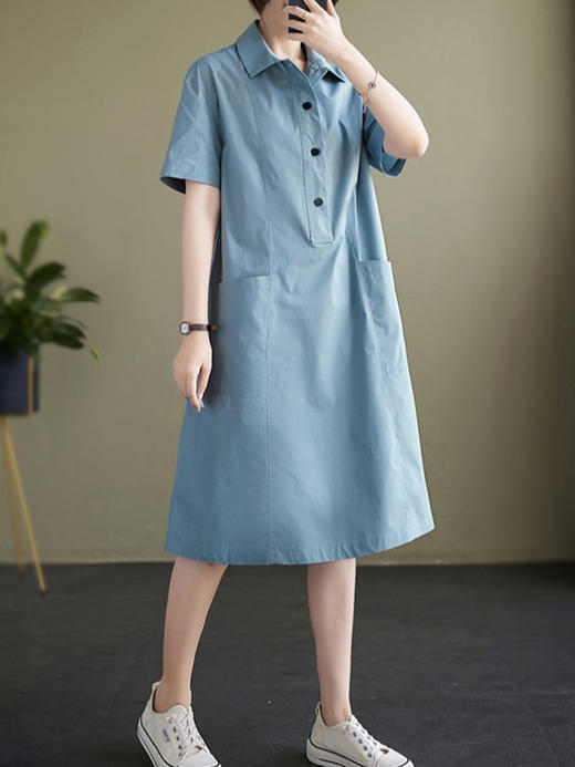 U87298YX【定制10天】气质休闲连衣裙女2024夏季新款韩版减龄显瘦中长款衬衫裙子 商品图1