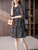 YX【定制15天】法式灯笼袖真丝连衣裙女夏2024新款时尚印花桑蚕丝a字小黑裙 商品缩略图3
