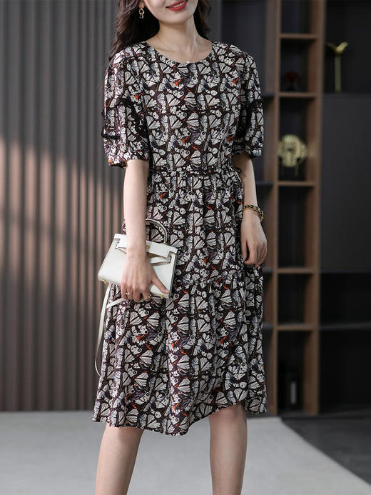 YX【定制15天】碎花真丝连衣裙女2024夏季新款韩版中长款收腰显瘦桑蚕丝裙子 商品图0