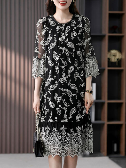 YX【定制15天】轻奢刺绣真丝连衣裙女2024夏季新款韩版宽松桑蚕丝中长款裙子 商品图1