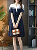 U84539YX【现货7天】撞色条纹连衣裙 中长款抽褶收腰直筒显瘦裙子 商品缩略图4