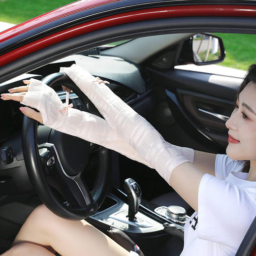 「细密针织！数款可选」女士夏季纯色泡泡冰丝防晒袖套 甜美网纱户外骑行防晒手臂套配饰 商品图3