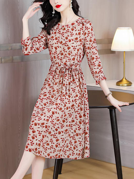 YX【现货7天】碎花苎麻连衣裙女中长款2024夏季新款韩版宽松显瘦直筒裙子 商品图2