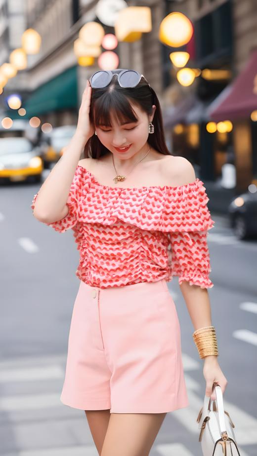 宽荷叶一字肩抽绳上衣 商品图0