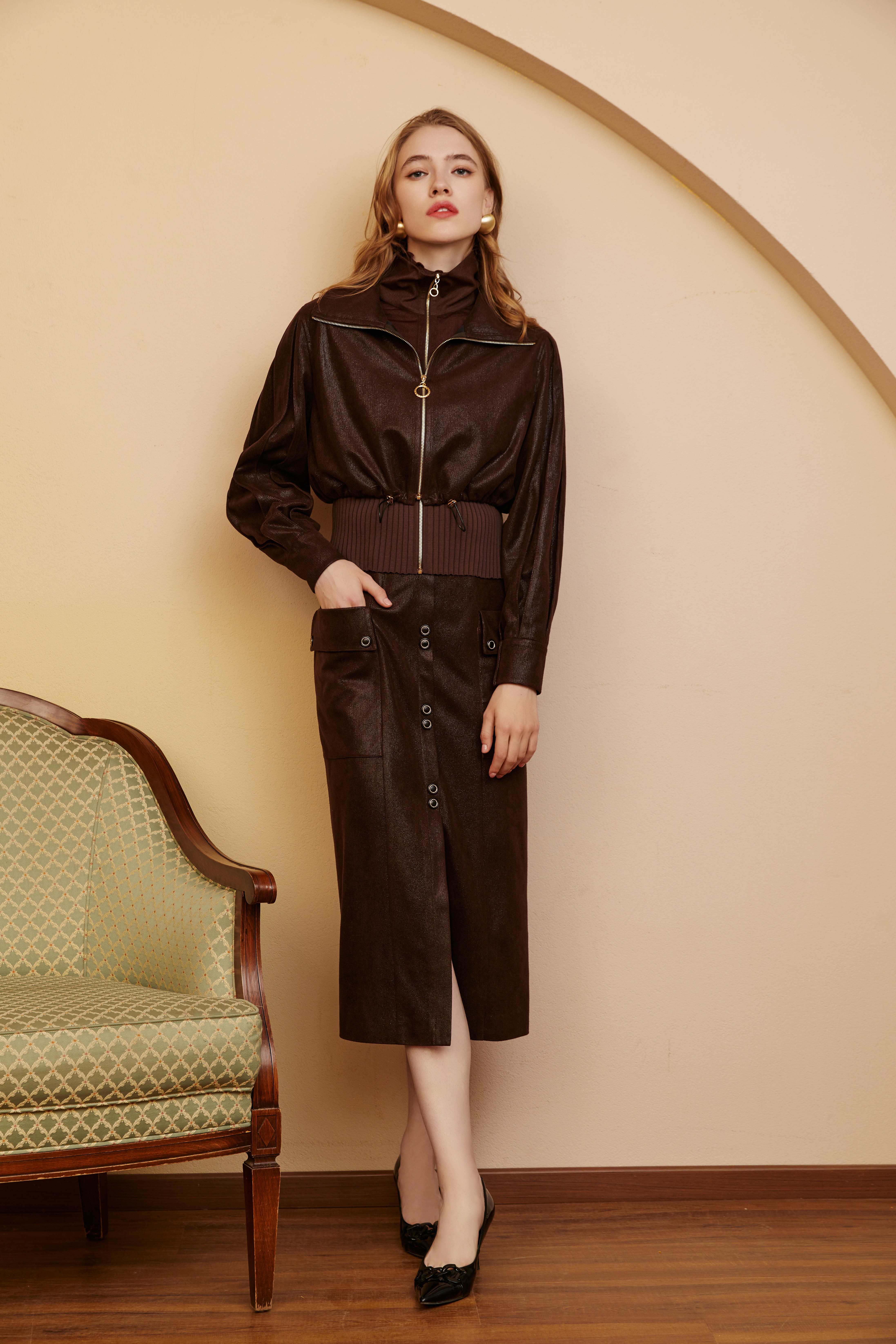 SAFICOO【岁月痕迹】系列 时尚百搭 立体裁剪直曲结合式半裙