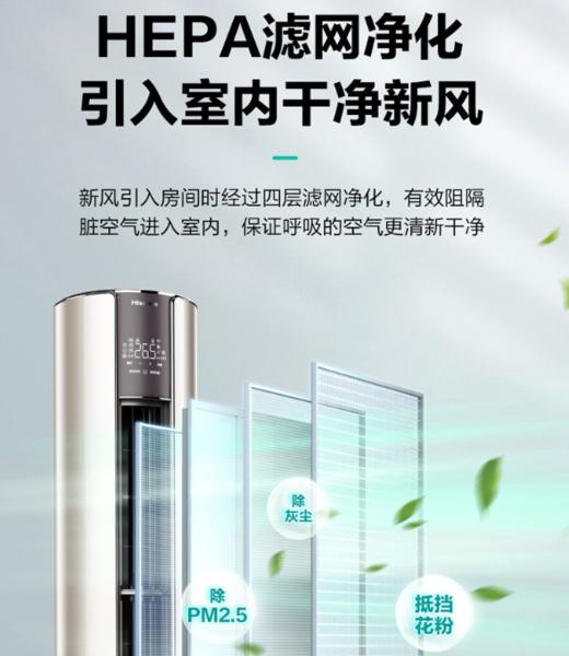 海信空调3匹新一级新风系统立式空调柜机KFR-72LW/X690-X1 商品图3