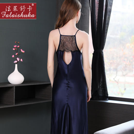SK-D2121     19姆米重磅真丝睡衣女夏性感吊带睡裙桑蚕丝蕾丝长裙可外穿D2121 商品图3