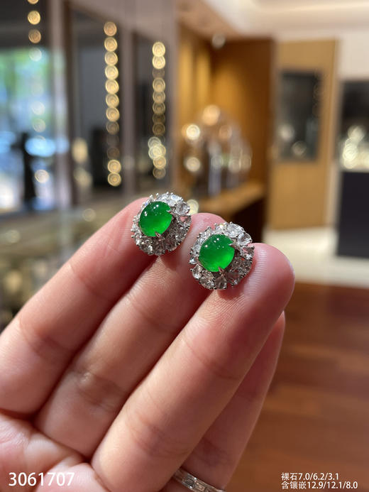 3061707，老坑高冰艳绿蛋面耳钉。具体价格微信咨询 商品图0