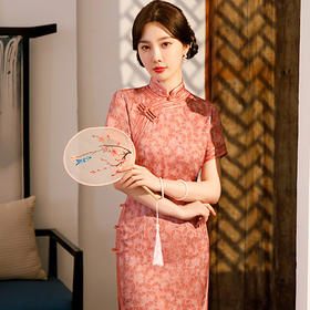 修身包臀优雅女装立领高开叉粉色宴会服 ST-C3019