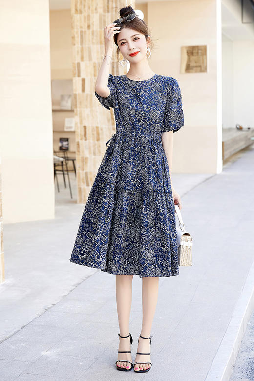 气质典雅，chic极简主义百搭印花中长款法式中长款连衣裙HR-BBL2361 商品图9
