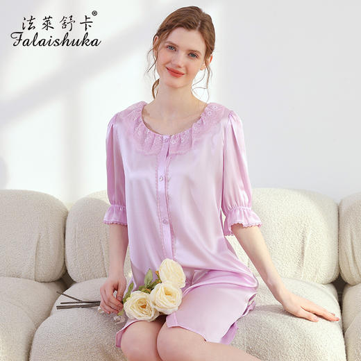 SK-S5809真丝睡裙女夏秋季桑蚕丝丝绸中袖宽松新款睡裙S5809 商品图1