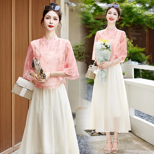 气质清新，改良旗袍夏季新中式套装女气质复古风上衣半身裙两件套连衣裙HR-BBL2323 商品图6