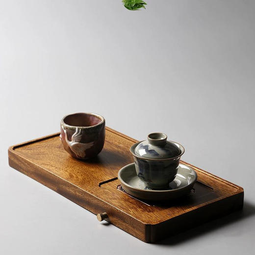 锦绣-简约家用实木南美胡桃木制功夫茶具排储水式迷你干湿两用茶盘(38*20*3cm) 商品图2