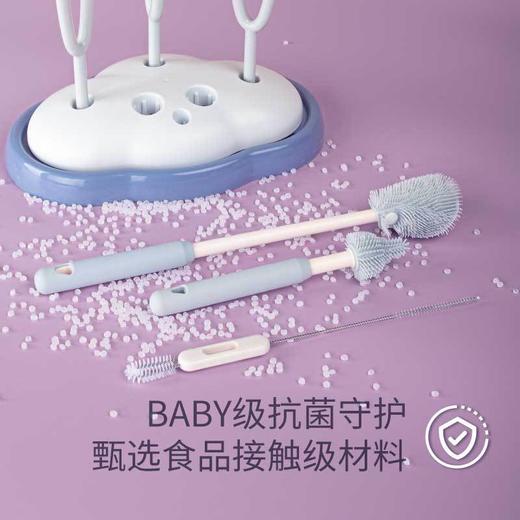 儿童瓶刷三件套带沥水架便携硅胶长柄可折叠刷头洗杯涮子 商品图3