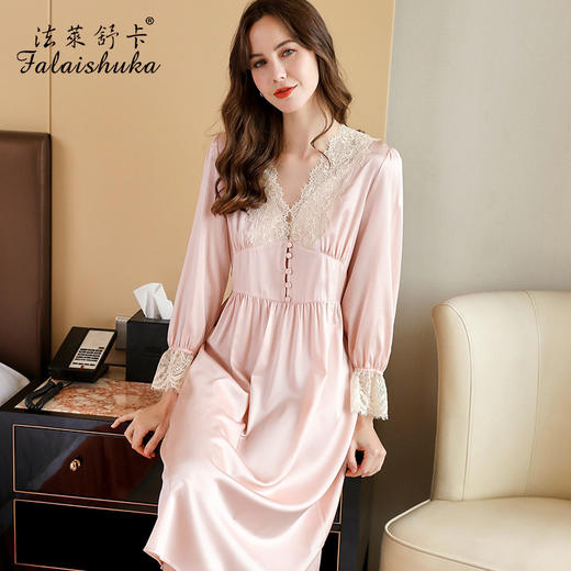 SK-S5696    19姆米新款重磅桑蚕丝睡裙女长款性感红色家居服夏长裙睡衣S5696 商品图0