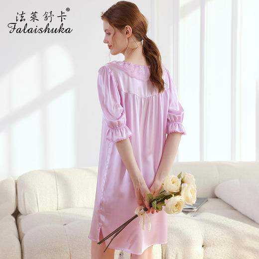 SK-S5809真丝睡裙女夏秋季桑蚕丝丝绸中袖宽松新款睡裙S5809 商品图2