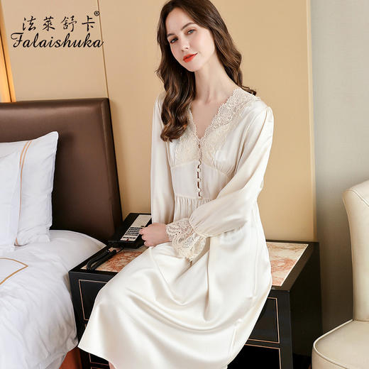 SK-S5696    19姆米新款重磅桑蚕丝睡裙女长款性感红色家居服夏长裙睡衣S5696 商品图1