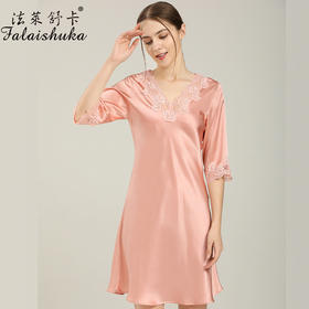 SK-S5694新款中袖蕾丝性感桑蚕丝真丝睡裙 S5694