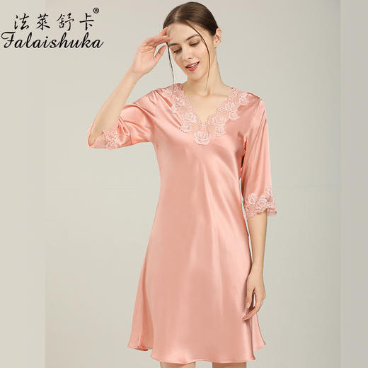 SK-S5694新款中袖蕾丝性感桑蚕丝真丝睡裙 S5694 商品图0