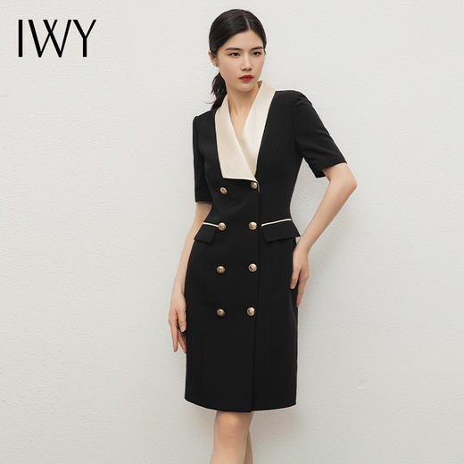 IWY/职业西装连衣裙女气质经理工作服黑白拼接裙子珠宝美容院正装Q13207 商品图1