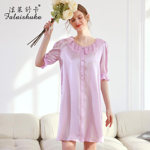 SK-S5809真丝睡裙女夏秋季桑蚕丝丝绸中袖宽松新款睡裙S5809 商品图0