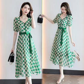 夏新减龄气质收腰显瘦时尚法式浪漫方领波点连衣裙HR-WZ51239